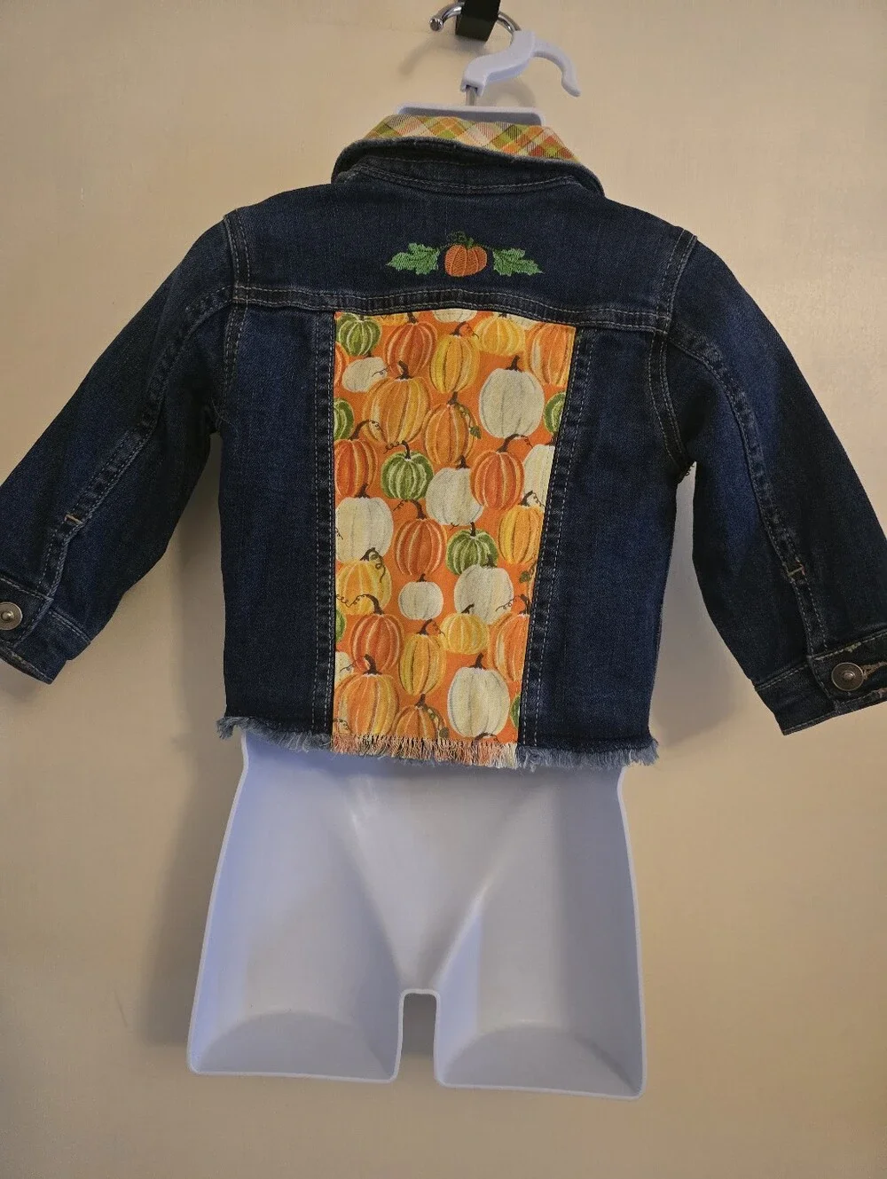 Wonder Nation 12M One of a Kind Pumpkin Denim Jacket Fall Harvest Embroidered